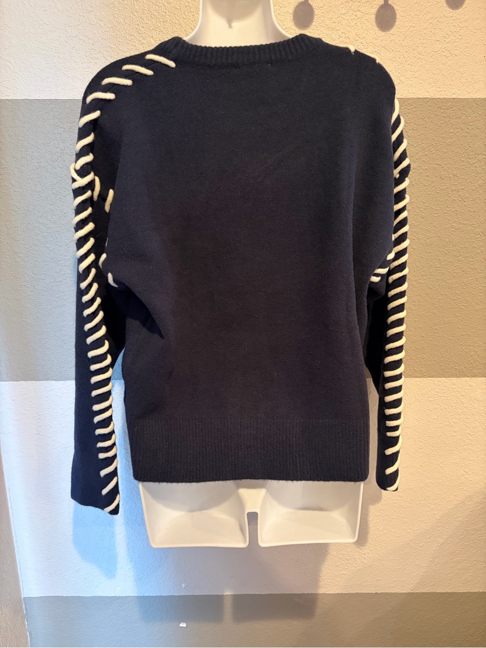 Sunday Edition Women Small Long Sleeve Sweater Navy Cream Whip Contrast Stitch - Picture 4 of 7